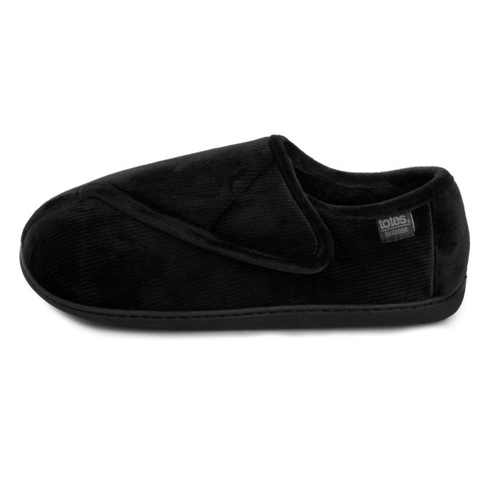 Isotoner® Mens Velour Closed Back Slipper With Velcro Opening Black Extra Image 3